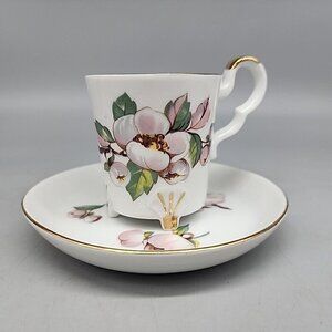 Vintage Bareuther Bavaria Pink Dogwood Flower Gold 4 Footed Tea Cup & Saucer